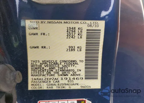 2010 Nissan Altima 2.5 S from USA, damaged, VIN 1N4AL2EP2AC191469